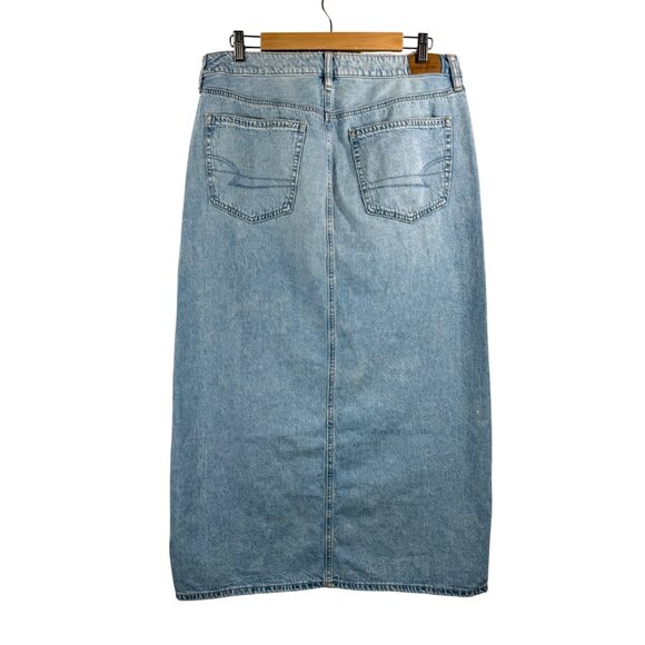 American‎ Eagle low rise Maxi denim skirt Y2k slit boho blue sz 10 - Picture 4 of 9